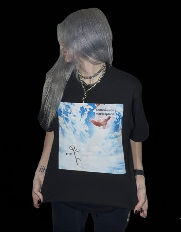 stairway to marketplace graphic fire meme tee